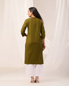 Olive Green Breathable Linen Long Kurta