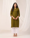 Olive Green Breathable Linen Long Kurta