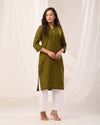 Olive Green Breathable Linen Long Kurta