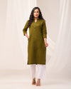 Olive Green Breathable Linen Long Kurta