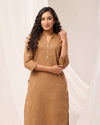 Brown Breathable Linen Long Kurta