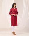 Maroon Breathable Linen Long Kurta