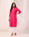 Hot Pink Breathable Linen Long Kurta