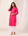 Hot Pink Breathable Linen Long Kurta