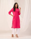 Hot Pink Breathable Linen Long Kurta