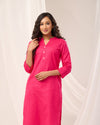 Hot Pink Breathable Linen Long Kurta