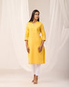 Yellow Breathable Linen Long Kurta