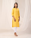 Yellow Breathable Linen Long Kurta
