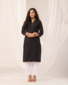 Black Breathable Linen Long Kurta