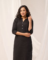 Black Breathable Linen Long Kurta