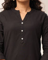 Black Breathable Linen Long Kurta