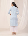English Blue Breathable Linen Long Kurta