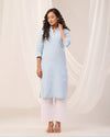 English Blue Breathable Linen Long Kurta