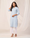 English Blue Breathable Linen Long Kurta
