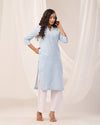 English Blue Breathable Linen Long Kurta