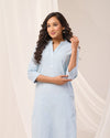 English Blue Breathable Linen Long Kurta