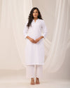 White Breathable Linen Long Kurta