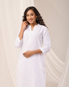 White Breathable Linen Long Kurta