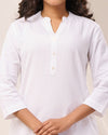 White Breathable Linen Long Kurta