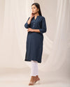 Navy Blue Breathable Linen Long Kurta