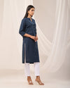 Navy Blue Breathable Linen Long Kurta