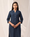 Navy Blue Breathable Linen Long Kurta