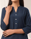 Navy Blue Breathable Linen Long Kurta