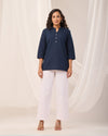 Navy Blue Breathable Linen Short Kurta