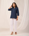 Navy Blue Breathable Linen Short Kurta