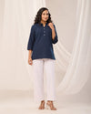 Navy Blue Breathable Linen Short Kurta