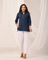 Navy Blue Breathable Linen Short Kurta