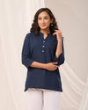 Navy Blue Breathable Linen Short Kurta