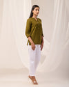 Olive Green Breathable Linen Short Kurta