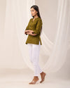 Olive Green Breathable Linen Short Kurta