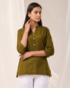 Olive Green Breathable Linen Short Kurta