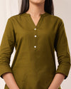 Olive Green Breathable Linen Short Kurta