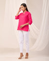 Hot Pink Breathable Linen Short Kurta