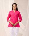 Hot Pink Breathable Linen Short Kurta