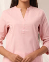 Salmon Pink Breathable Linen Short Kurta