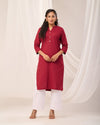 Maroon Breathable Linen Long Kurta