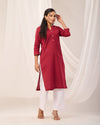 Maroon Breathable Linen Long Kurta