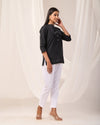 Black Breathable Linen Short Kurta