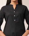 Black Breathable Linen Short Kurta